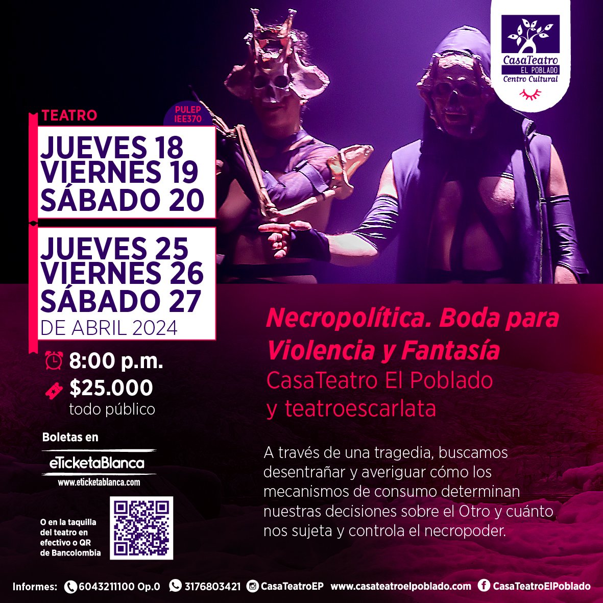 Seguimos celebrando los 11 años de nuestra Casa con las obras de nuestro grupo base teatroescarlata 

Más info y boletas en:
eticketablanca.com