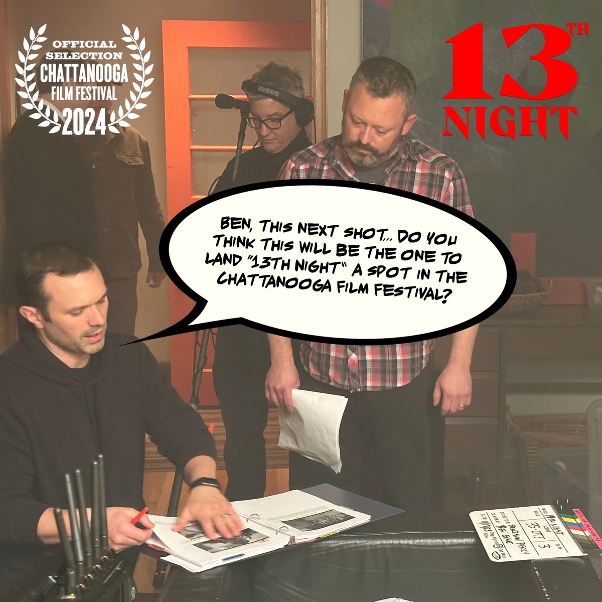 Psyched 13TH NIGHT was selected to play the 2024 @chattfilmfest. Written & directed by @Benjamin_Percy, it’s a horror short about a father who will do anything to save his daughter. ANYTHING. I had the honor of assistant directing and editing. #respectcinema #chattfilmfest2024