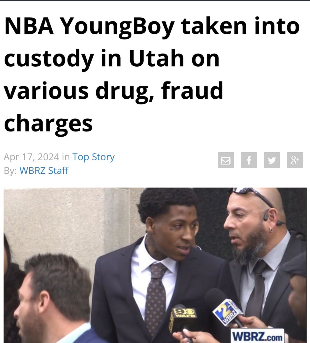 Akademiks's tweet photo. BREAKING: NBA Youngboy taken into custody in Utah for various charges. Charges of patterns of unlawful activity, procuring or attempting to procure drugs, identity fraud, forgery, possession of controlled substances, and possession of a dangerous weapon. https://t.co/QqrhFMqbF7