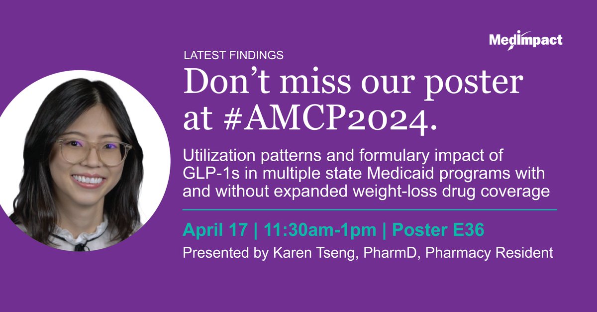 MedImpact recently conducted a study into #GLP1 utilization patterns and adherence among #Medicaid beneficiaries with type 2 #diabetes Learn what we uncovered by stopping by poster E36 at #AMCP2024 on April 17th between 11:30am-1pm #wearemedimpact #atruepartner @AMCPorg #health