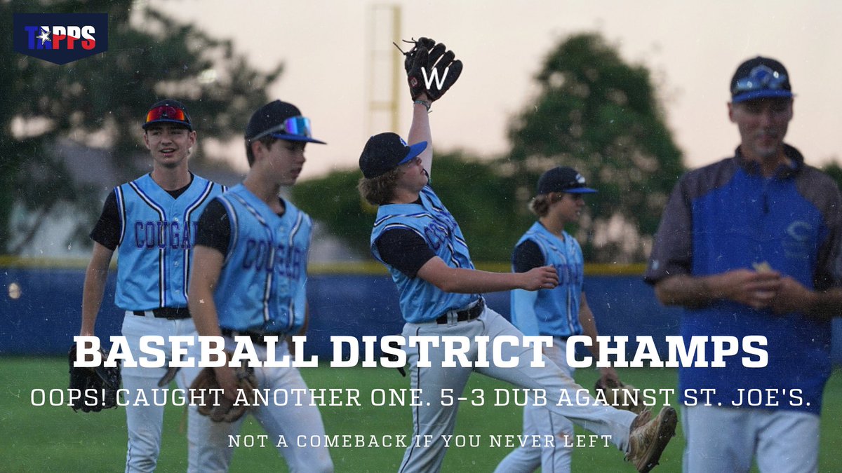 COUGARS BASEBALL DISTRICT CHAMPIONS!!! The Cougars are crowned champions with 1 game left to play before heading to playoffs! They got the job done on Senior Night, winning 5-3 against St. Joseph. Cougars will rematch with the Eagles on Friday.