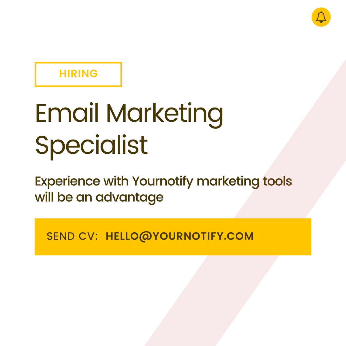One of our customer @yournotify is looking for email marketing specialist to manage their campaigns * 2-3 years working experience in email marketing (email & sms) * Excellent content creation & writing skills * Working knowledge of how Yournotify works will be an advantage