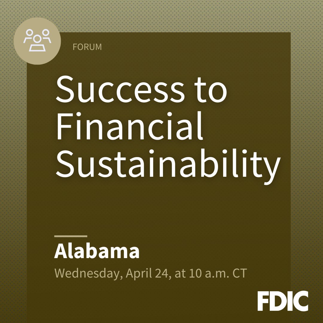 Roll Tide! We’re talking about ways banks and community stakeholders can partner to help more Alabamans #GetBanked. Join us to hear about innovative partnerships that can address account access and small-dollar loan challenges. fdic.gov/resources/cons…