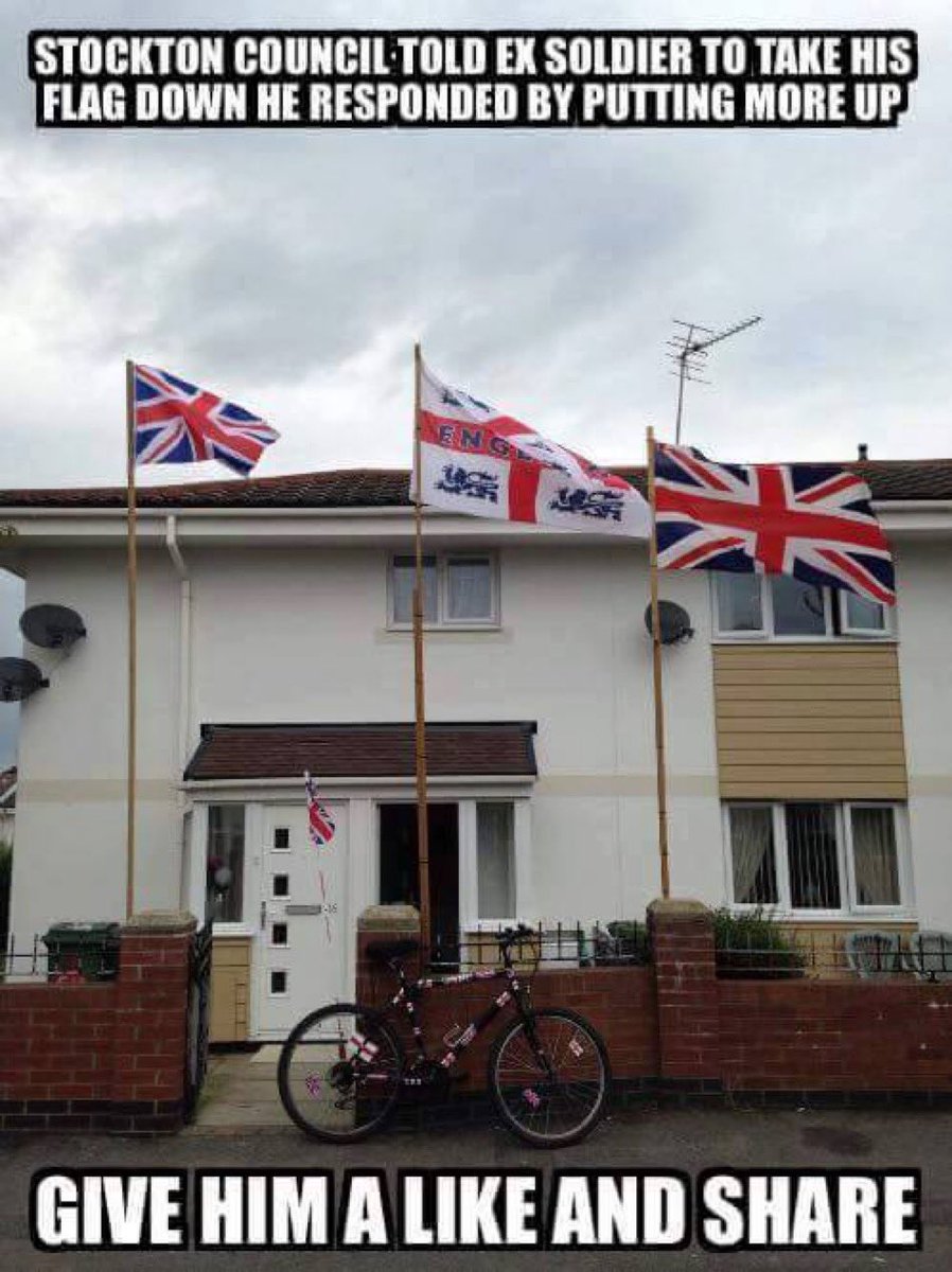 STOCKTON COUNCILTOLD EX SOLDIER TO TAKE HIS FLAG DOWN HE RESPONDED BY PUTTING MORE UP 👍🏻👍🏻👍🏻👍🏻👍🏻🏴󠁧󠁢󠁥󠁮󠁧󠁿🇬🇧🏴󠁧󠁢󠁥󠁮󠁧󠁿🇬🇧🏴󠁧󠁢󠁥󠁮󠁧󠁿🇬🇧🏴󠁧󠁢󠁥󠁮󠁧󠁿🇬🇧
