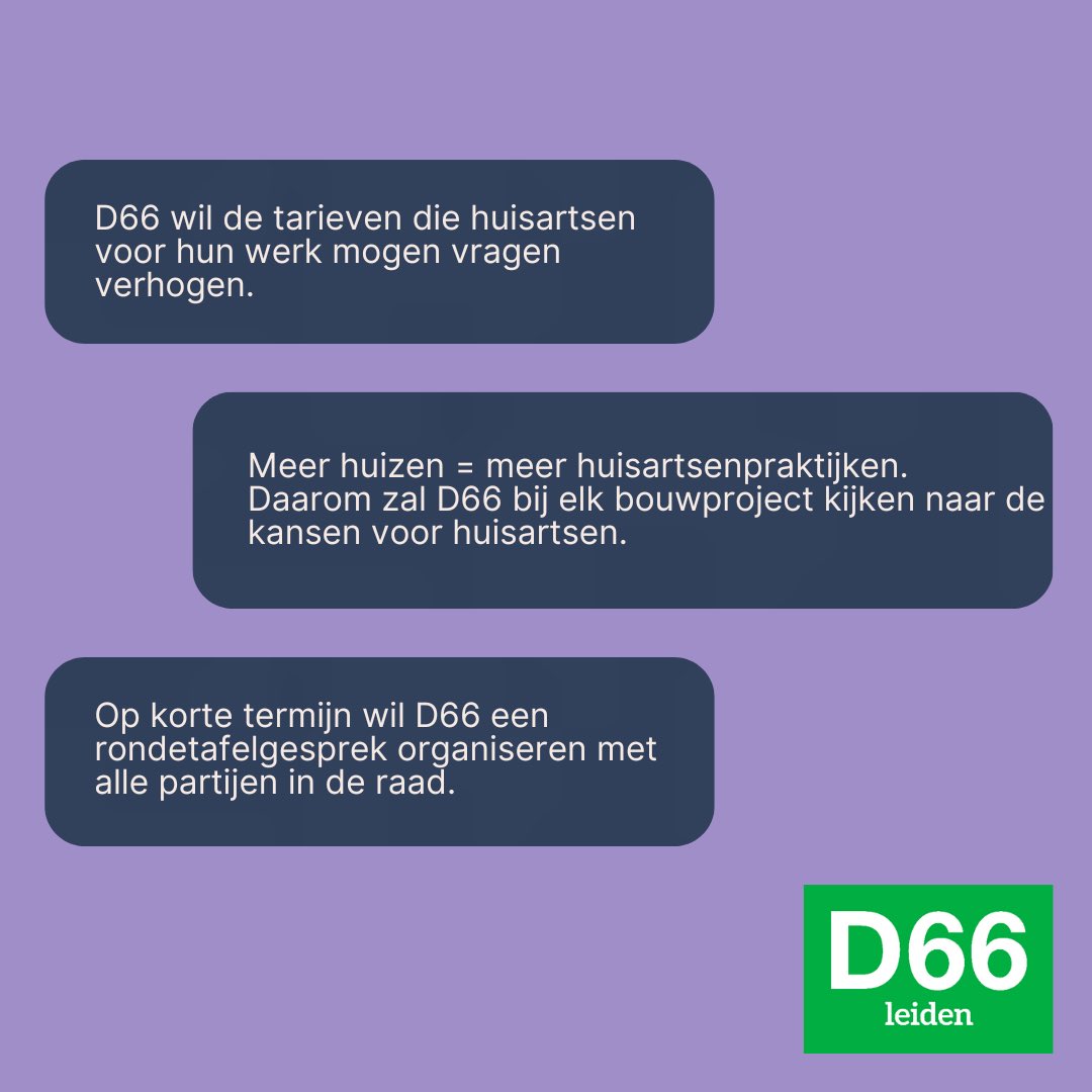 Al langer hebben huisartsen moeite met het vinden van huisvesting. D66 zet zich hiervoor in. O.a. door te kijken naar de verhoging van tarieven, meer huizen betekent meer ruimte voor huisartsenpraktijken. En een rondetafelgesprek om met concrete oplossingen te komen. 💚