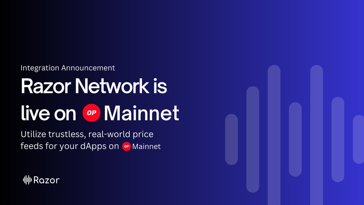 NEW INTEGRATION ALERT! Razor Network is now LIVE on the @Optimism’s OP Mainnet! Offering reliable and efficient price feeds on-chain using a decentralized oracle! Explore the details: medium.com/razor-network/… #DeFi #Optimism #RazorNetwork