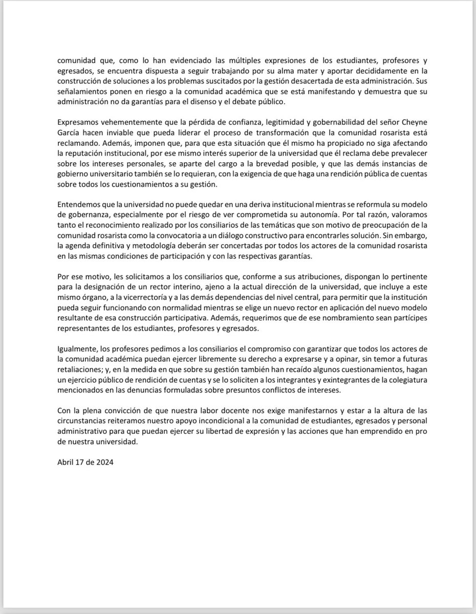 Diegoooh94's tweet photo. Junto a un grupo de 132 profesores, hemos suscrito el siguiente comunicado en apoyo a las demandas de la comunidad Rosarista. La @URosario me ha dado el privilegio de hacer una de las cosas que más me gustan en la vida: enseñar: para y por los estudiantes. https://t.co/04YLn5SRxn