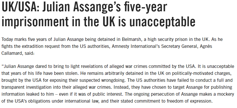 geejemm's tweet photo. It's 5 years last Thursday since Julian Assange was incarcerated at HMP Belmarsh. 

Here's Amnesty's Secretary General, Agnès Callamard: https://t.co/4M6eR7dDGx