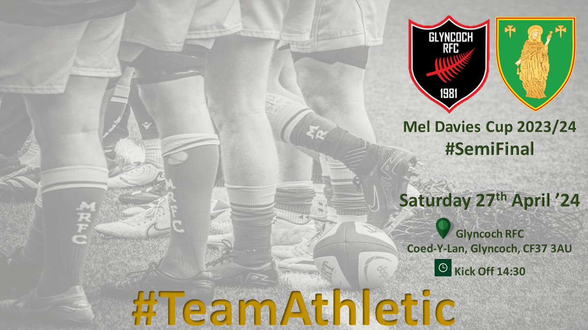 #ADateForYourDiary Next weekend, #TeamAthletic travel to Glyncoch in the semi-final of the Mel Davies Cup 🏆 Come along and support the boys 🤙🏻 @GlyncochRFC123 📆 27th April 24 🕝 2.30pm 📍 Glyncoch RFC 🏆 Mel Davies Cup #TeamAthletic 🖤💛💚