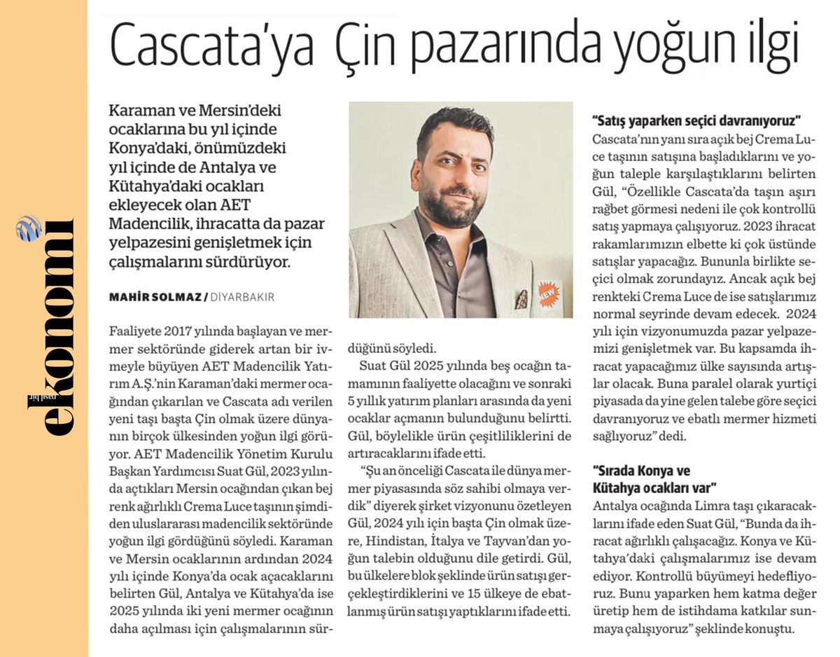 Cascata'ya Çin pazarında yoğun ilgi

#SuatGül
@MahirSolmaz1
#AETMadencilikYatırım
#cascata

#marble #mermer #güneydoğuanadolu #akdeniz #içanadolu #madencilik #yapımalzemeleri #inşaat #yüzeykaplama #doğaltaş #sürdürülebilirlik #kapasiteartışı #yeniyatırım #büyüme