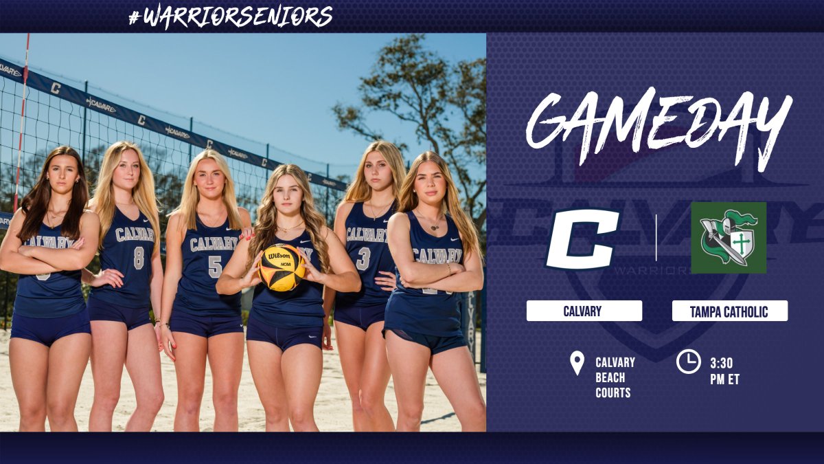 The warrior beach volleyball team will play @tampacatholic in their Senior Recognition match today at 3:30 PM at home. Congratulations to our seniors: Kiki Provatas, McKenzie Lange, Ava Bonin, Alina Hedges, Emarie Straw & April Laporte. @SportsCalvary @Biggamebobby