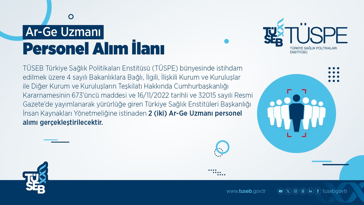 TÜSPE Bünyesinde İstihdam Edilmek Üzere Ar-Ge Uzmanı Personel Alım İlanı

Detaylı bilgi için
tuseb.gov.tr/kurumsal/insan…