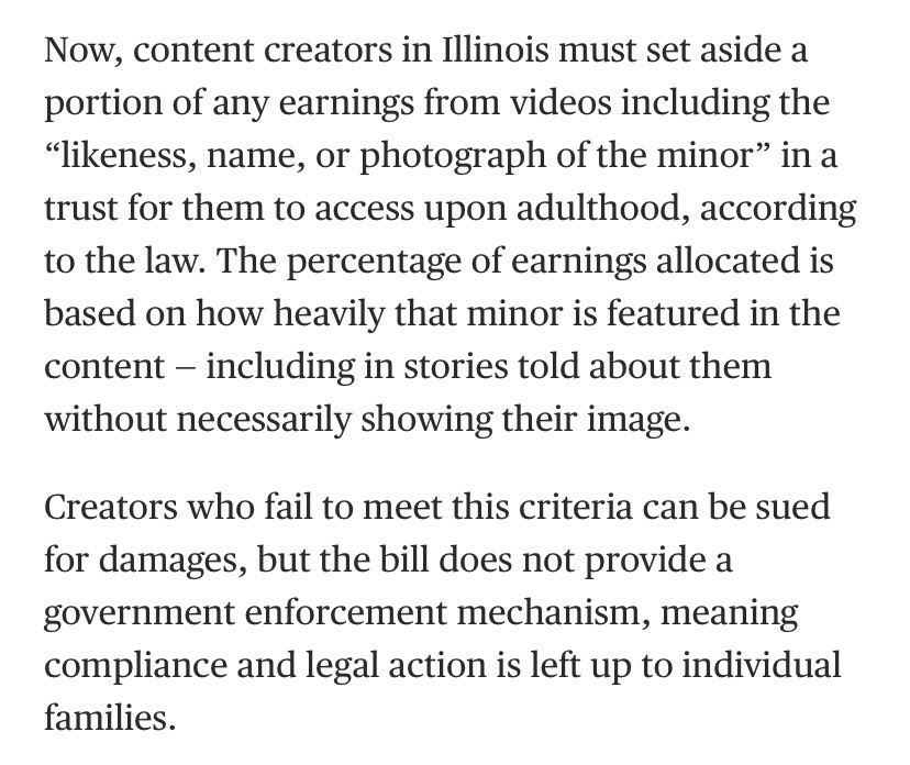 Illinois recently passed one wrt financial compensation, which really feels like the bare minimum because to your point it doesn’t address their wellbeing, and even the money stuff doesn’t have any enforcement apparatus nbcnews.com/news/amp/rcna9…