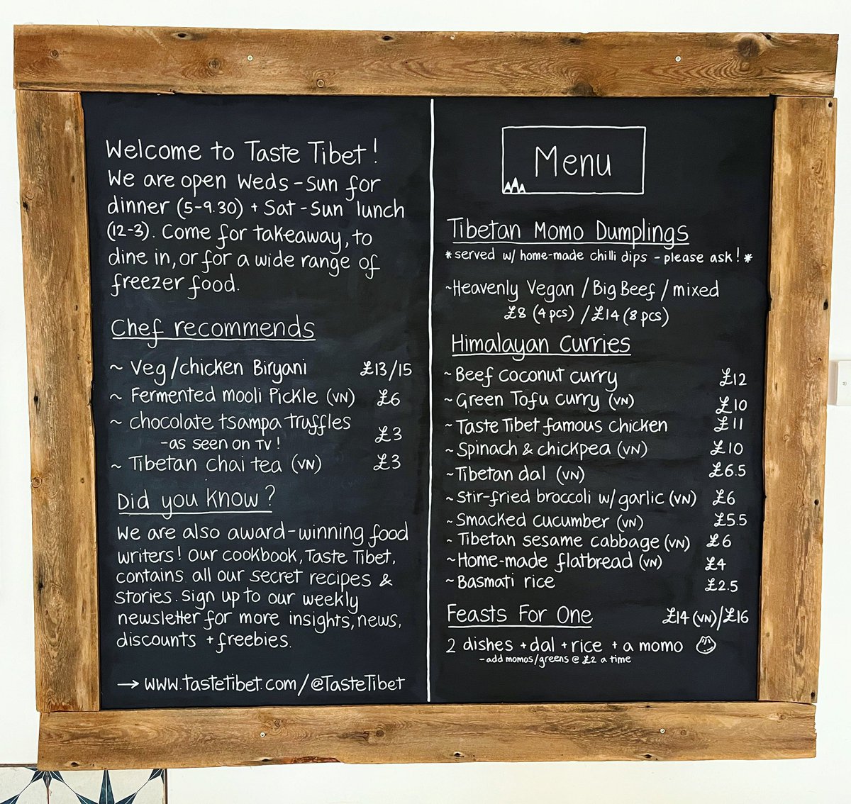Our last week open for a while…. Let’s make it a good one! Open tonight from 5pm with this menu, which runs through until Sunday evening. Dine in, take away or home delivery through Deliveroo. And don’t forget to stock up on freezer food for the break! SEE YOU SOON!!
