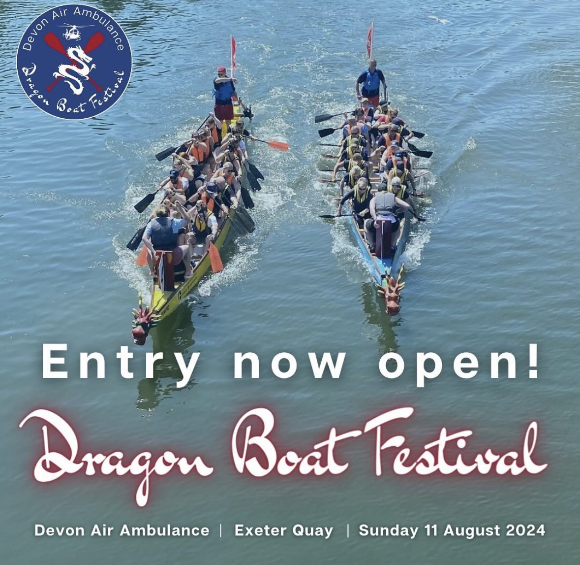 Come and join us at Exeter Quay on Sunday 11th August 2024 for a magnificent day out at our annual Dragon Boat Festival! This year, we are hoping to raise £20k which will help to fund 4 lifesaving missions.  Entry is now LIVE so book your boat today - daat.org/Event/dragon-b…