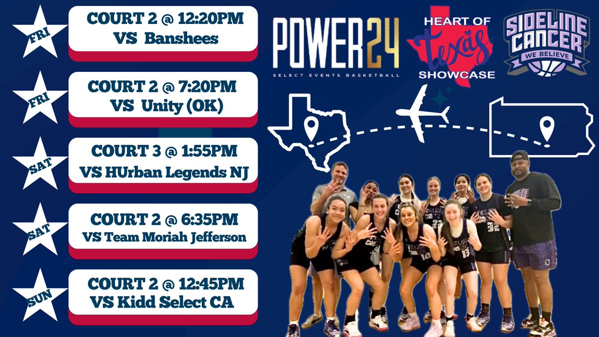 See you in Dallas for the Heart of Texas Showcase. All of our games will be played at Fieldhouse USA Frisco. 💜 @sideline_cancer @ICAN_basketball @cpadynamite @LadyTigerbbal