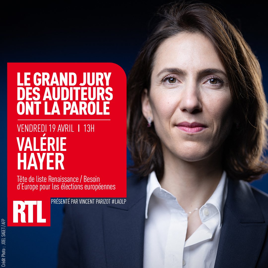 🇪🇺 📻🗳️🎙️ Vendredi, à partir de 13h, @ValerieHayer, la tête de liste @Renaissance pour les élections européennes sera l'invitée de @vincent_parizot et @LisaMarieMrqs dans 'Le Grand Jury des Auditeurs' #LAOLP #RTL