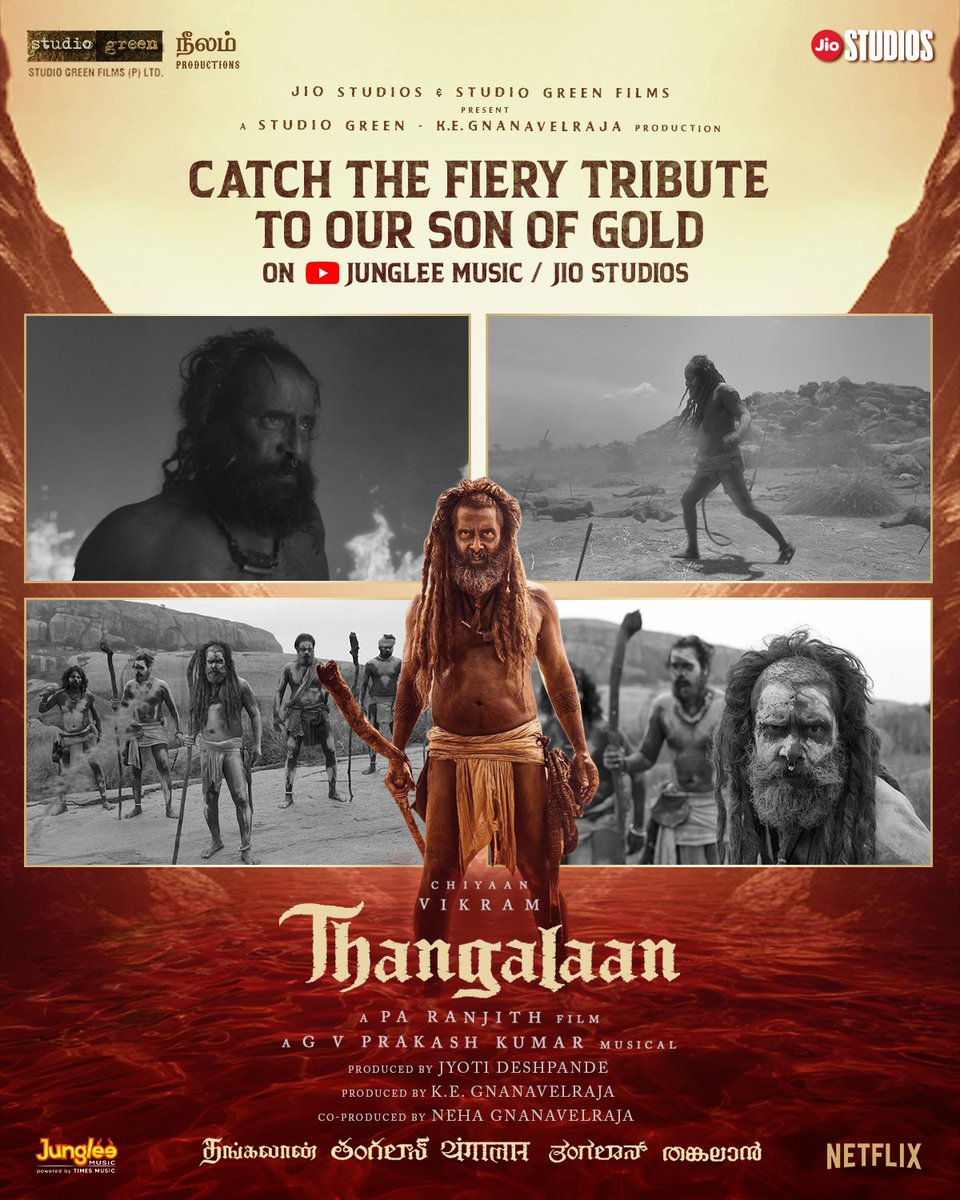 Flooding love for our fearless #Thangalaan ❤️🏹 Watch the exclusive @chiyaan tribute 🔗 youtube.com/watch?v=W8R5u9… #HBDChiyaan @Thangalaan @beemji @GnanavelrajaKe #StudioGreen #JyotiDeshpande @jiostudios @OfficialNeelam @parvatweets @MalavikaM_ @gvprakash @NehaGnanavel…