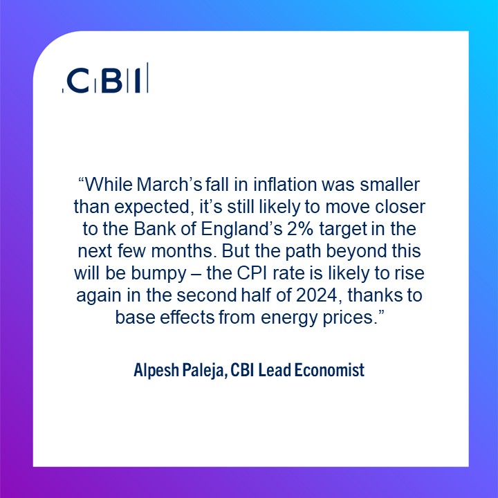 The latest inflation data shows that while March’s fall in inflation was smaller than expected, it’s still likely to move closer to the Bank of England’s 2% target in the next few months. Read our full response here tinyurl.com/yw4hew7m