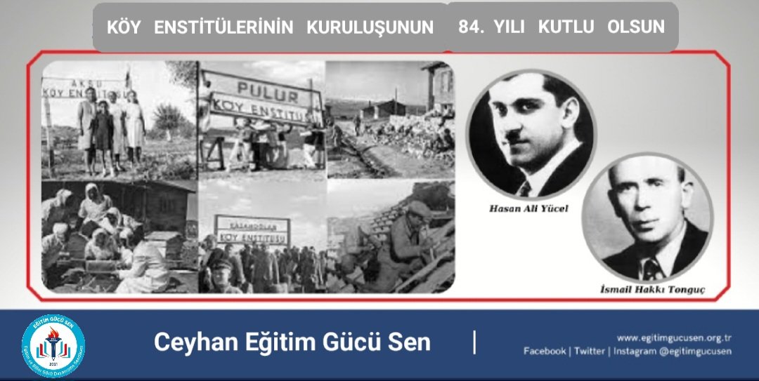 Köy Enstitüleri Türkiye'de ilkokul öğretmeni yetiştirmek üzere 17 Nisan 1940 yılında 3803 sayılı yasa ile Milli Eğitim Bakanı #HasanAliYücel ve #İsmailHakkıTonguç önderliğinde kurulmuştur. #KöyEnstitüleri84yaşında. @ceyhanegs01 @oguzozat @ismailAkdag80 @AdanaEgs @egitimgucusen