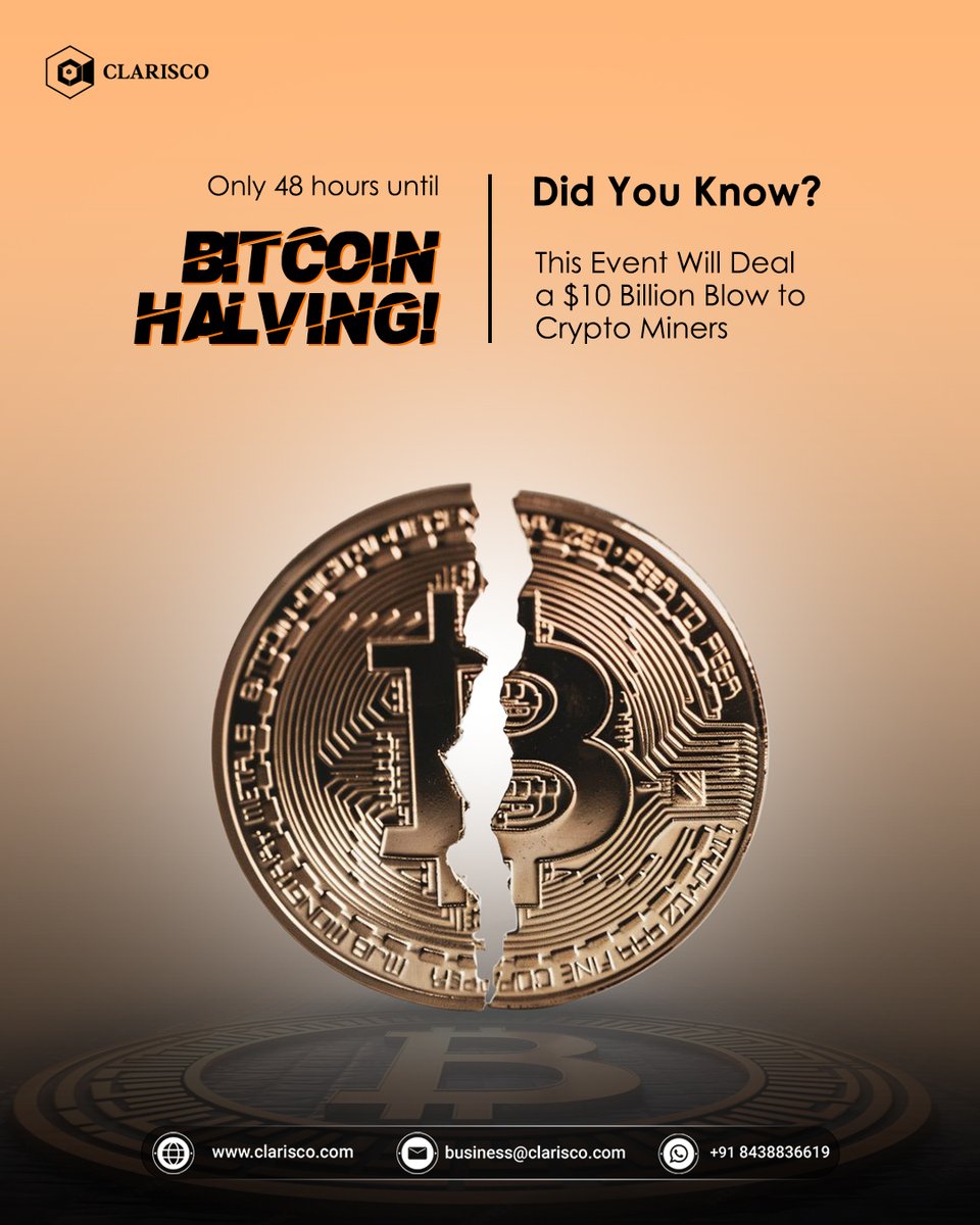 ClariscoSol's tweet photo. Bitcoin halving going to happen in just 2 days. Around April 20, the halving will reduce the amount of Bitcoin miners can earn each day from 900 to 450.
https://t.co/IXdFL3lAek
#clarisco #BitcoinHalving #Halving #Bitcoin #BTC #HalvingCountdown #HalvingEvent #BitcoinHalving2024 https://t.co/fOnCL6GkDU