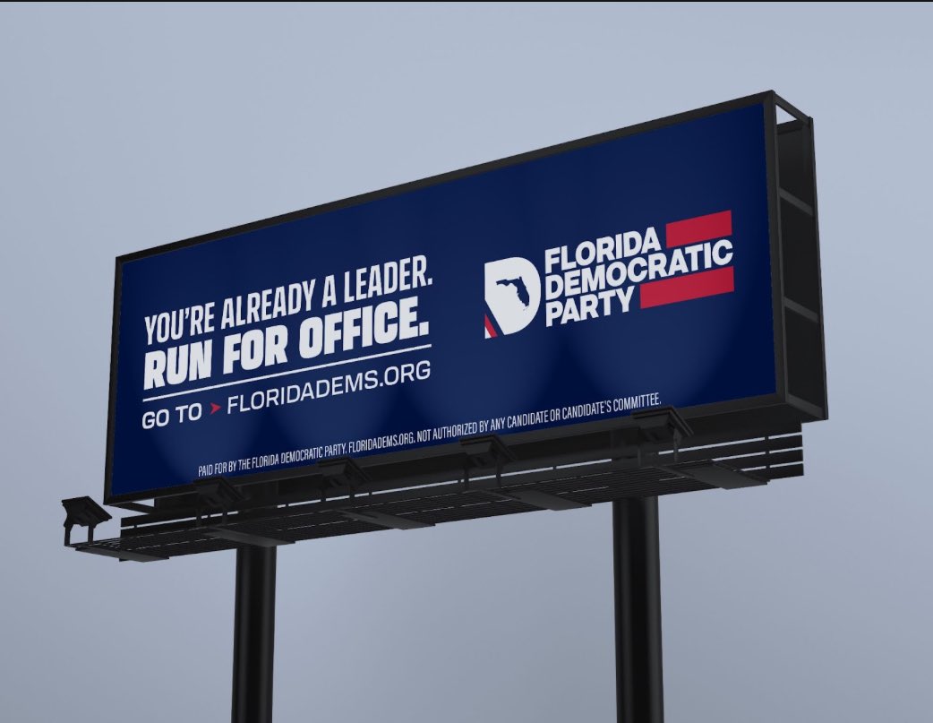 Florida Democrats are launching a candidate recruitment campaign with billboards & ads in 4 counties — Polk, Madison, Miami-Dade and Seminole. “There are 27 uncontested House seats with no Democrat running and it is up to us to change that,” said FDP Chair @NikkiFried.