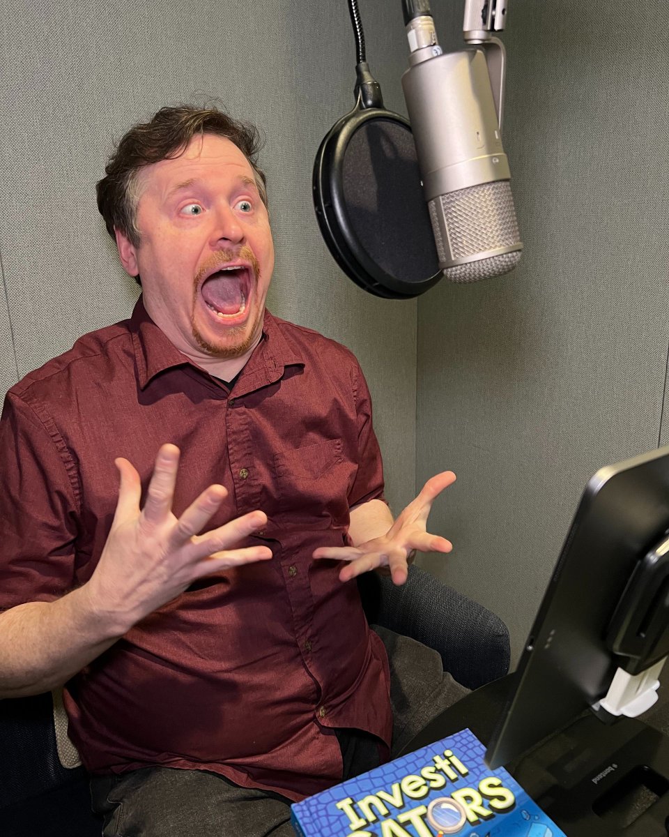 We're making the INVESTIGATORS graphic novels into audiobooks! Check out these behind the scenes photos of author @johngreenart in the studio! @MacmillanUSA @MacKidsBooks
