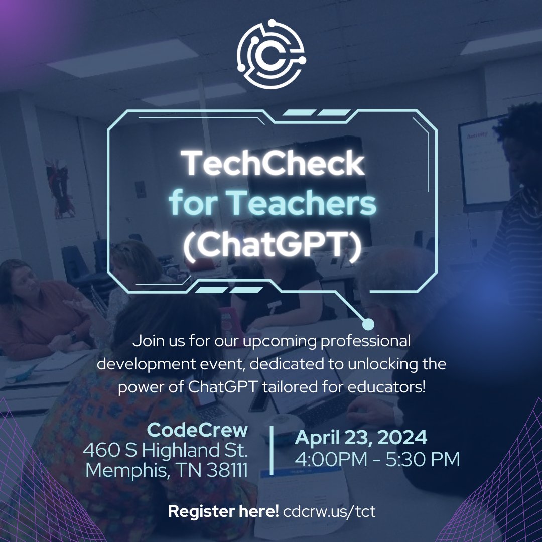 Attention educators! Don't miss our upcoming professional development event focused on ChatGPT. Explore how this tool can simplify teaching tasks, enhance differentiation, and improve communication with parents. Sign up today! cdcrw.us/tct