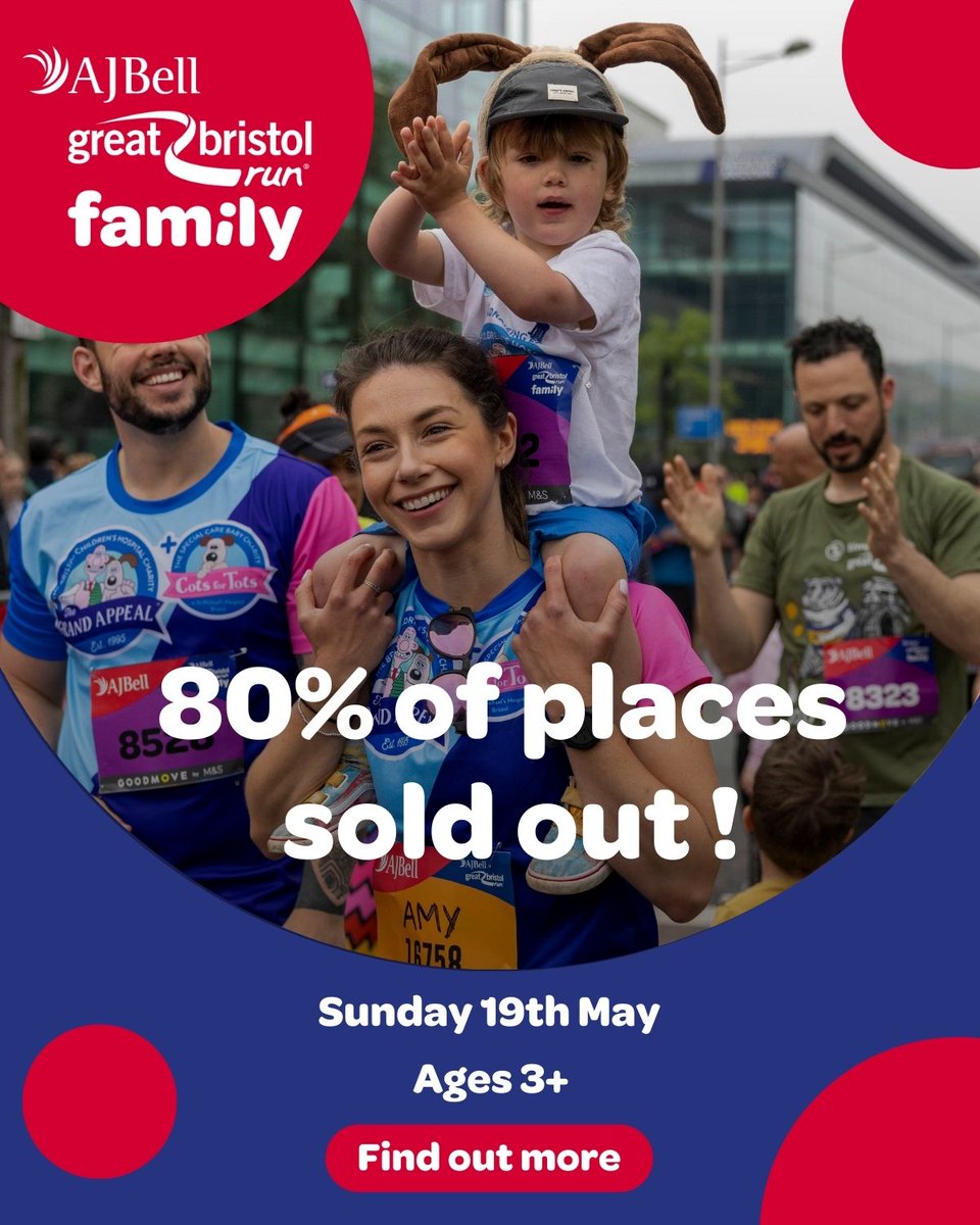 80% of places are FULL for the 2024 AJ Bell Great Bristol Family Run 👀 It's the perfect opportunity to get the full family involved, taking place on the 19th May🏃‍♂️ Last year was a SELL OUT so spread the word and join the fun before it's too late! 👇 grtrun.org/GBrisFR24_Entr…