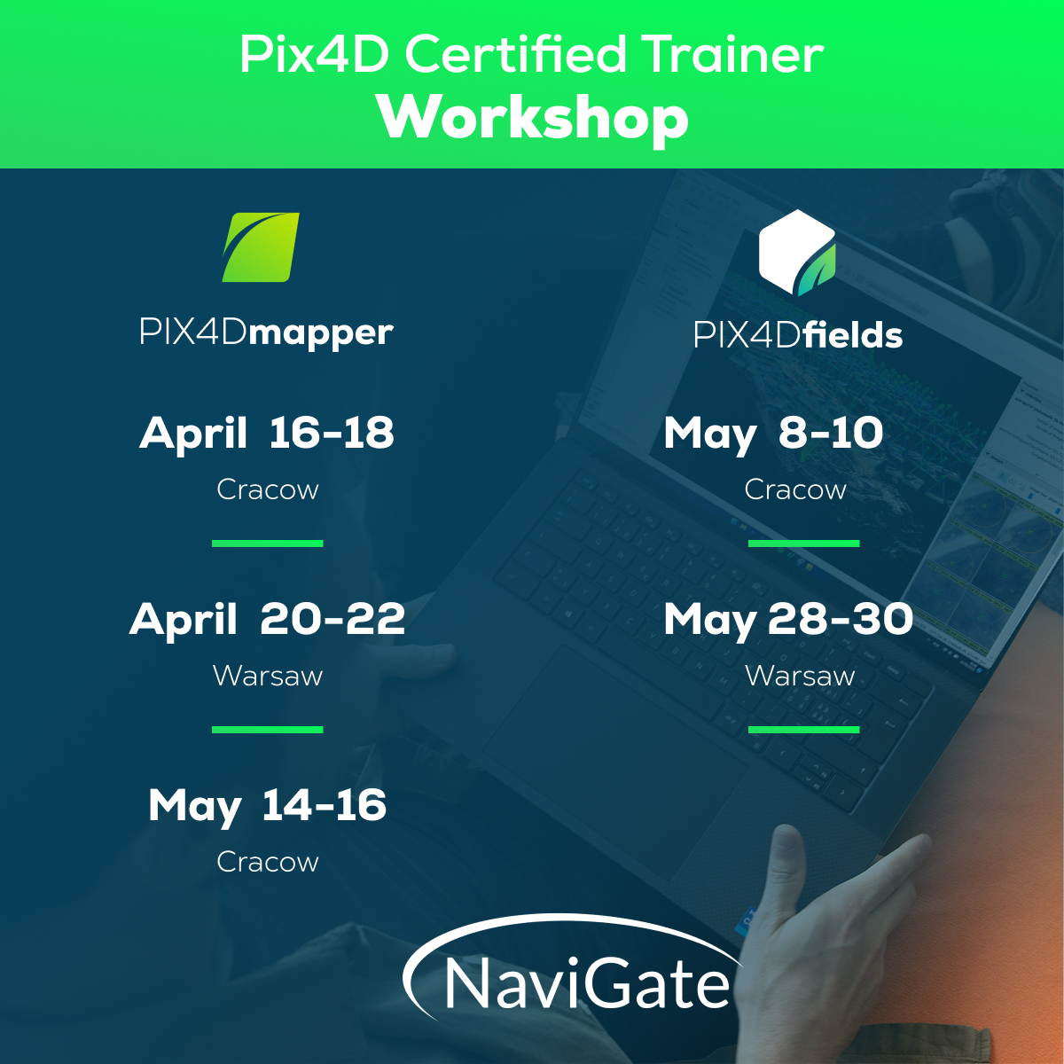 Don't forget to sign up for the upcoming workshops with our training partner Navigate! Level up your skills with #PIX4Dmapper and #PIX4Dfields, enhance your knowledge in 3D mapping & precision agriculture! Sign up today: hubs.li/Q02t8ffq0 #precisionagriculture #3Dmapping