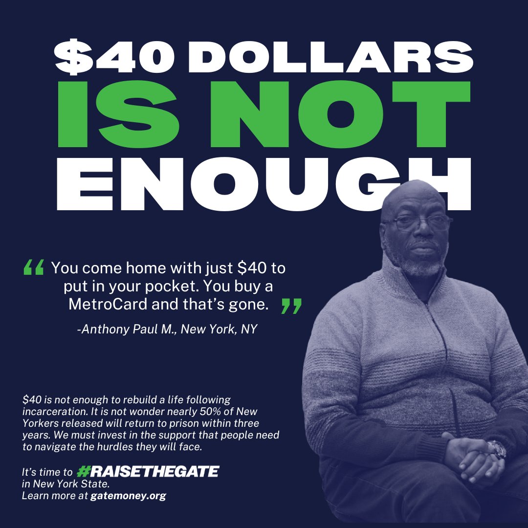 Everyone returning from incarceration deserves the opportunity to achieve social and economic mobility - the gate money bill is the first step toward making this happen! #RaisetheGate #GateMoneyBill