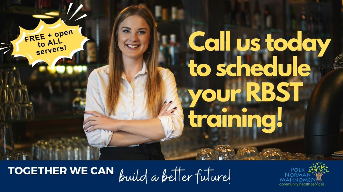 Let's create safer communities! Join our FREE Responsible Beverage Server Training (RBST) to ensure responsible alcohol service. 

Call us at 218-773-4987 to schedule your establishment's training! 

#TogetherWeCan #PublicHealth #drugfreecommunities #communitywellness