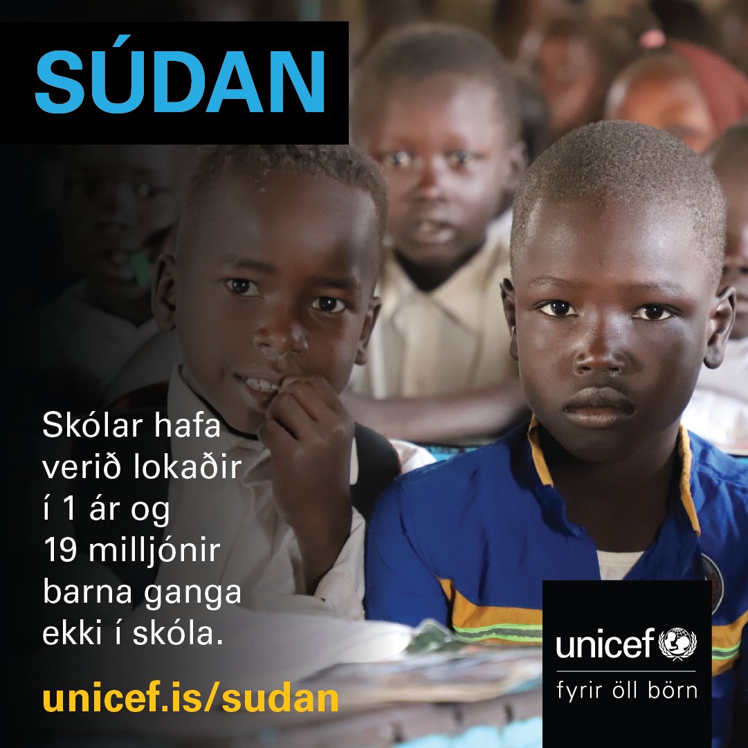 unicefisland's tweet photo. Börn í Súdan þurfa þína hjálp. Neyðarsöfnun UNICEF á Íslandi er í fullum gangi.💙
👉Söfnunarreikningur fyrir frjáls framlög: 701-26-102020 Kennitala: 481203-2950
👉https://t.co/Osoc28RtNR https://t.co/h7FXO4Dvoc