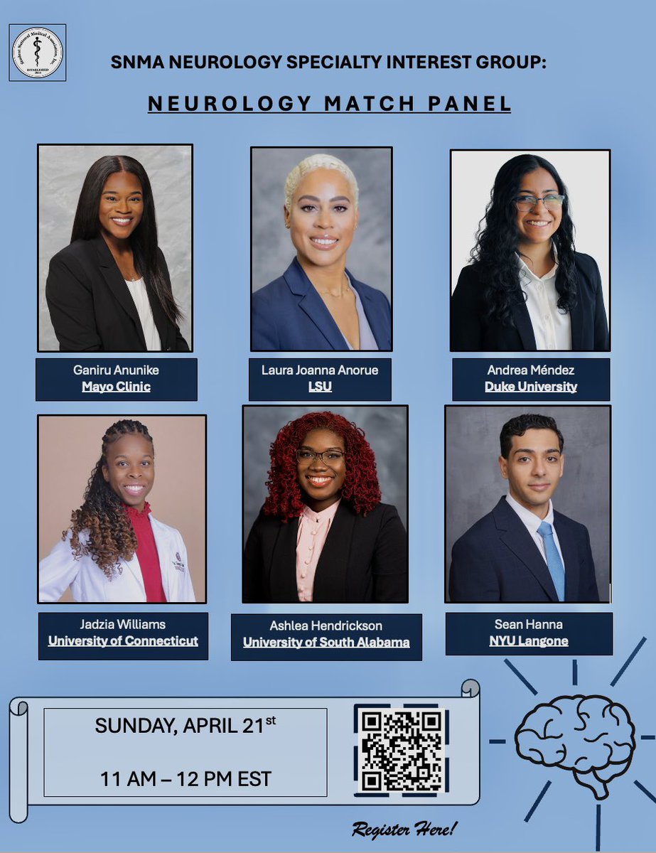 Hi #NMatch2025 folks! I’m joining SNMA with my neurology resident colleagues & dropping more #tipsoftheday this Sunday, April 21st @ 11am EST. Tune in! 🧠🧠🧠