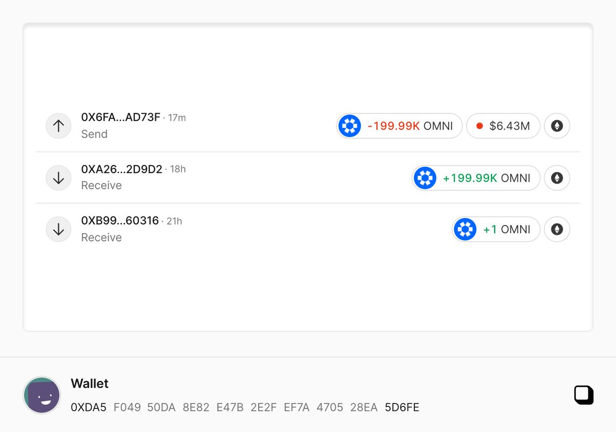 奇妙的项目关联出现了🤣 —— $ONDO 项目方关联地址在20 分钟前向#Coinbase 充值20 万枚$OMNI （价值665  万美金），该地址或属于同时投资了Ondo 和Omni