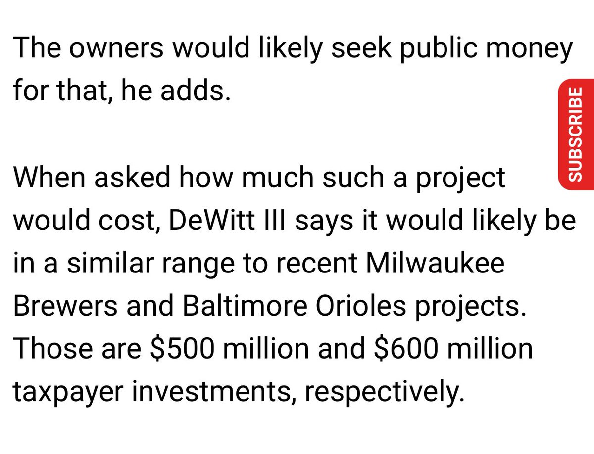 I have every expectation that the Cardinals are going to come with hands out for public money sooner than later, but the only attributions to Bill DeWitt III here are paraphrases that don’t say the team will be asking for that total.