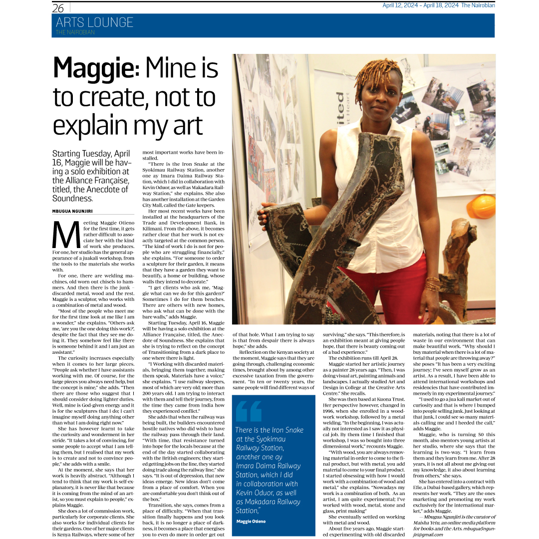 👩🏾‍🎨 A landmark solo exhibition in Nairobi for the artist, Maggie Otieno, when she is also celebrating a milestone birthday. Hongera.🖼️

#art #sculpture #sculpting #maggieotieno #exhibition #africanart #eastafrica #kenya #nairobi