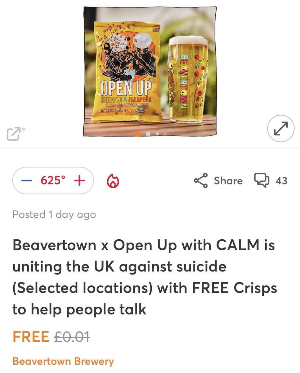 Something very funny about the solution to suicide being free crisps.