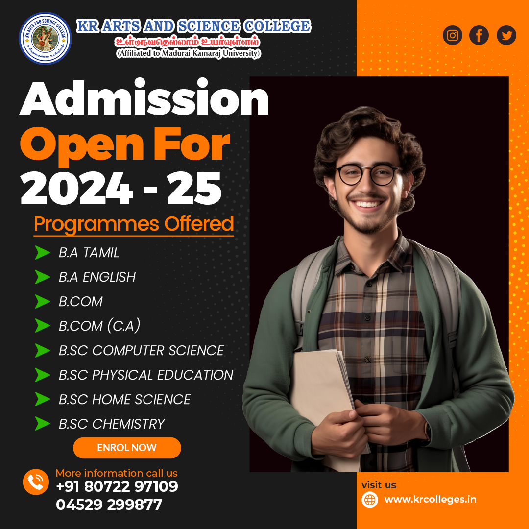 Admission Open for 2024-25 - KR Arts & Science College #madurai #education #library #campus #transportfacility #communicationskill #ecofriendlyenvironment #tamil #english #bcom #ca #bsc #computerscience #Physicaleducation #courses #admission #homescience #courses #visitsite #new