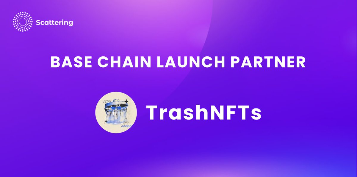 scattering_io's tweet photo. 📢 Base Chain Launch Partner: TrashNFTs

Hi Scatters, today we are excited to announce that TrashNFTs @trashNFTs404 will be our official partner for the Base Chain launch, which is coming very soon.

TrashNFTs  is the hand-drawn ERC404 collection on @base.

TrashNFTs collection will be listed on Scattering so that the TrashNFTs community can:
1️⃣ Trade your TrashNFTs and save 60% on swap fees compared to Uniswap.
2️⃣ Trade and Collect in the same portal.
3️⃣ Collect rare TrashNFTs items with aggregation and unique features, including instant sell and locking of rare NFTs, as well as sweeping.

TrashNFTs🤝 Scattering