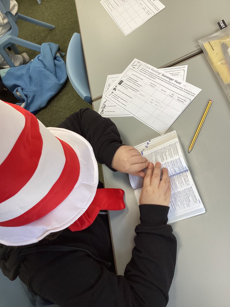 Meadowside_Pri's tweet photo. World Book Day in Kingfisher Class. The children enjoyed “Scavenger Hunt” - finding specific items from the books, e.g. a surprising event or an interesting fact. #worldbookday https://t.co/zAJbg72LVd