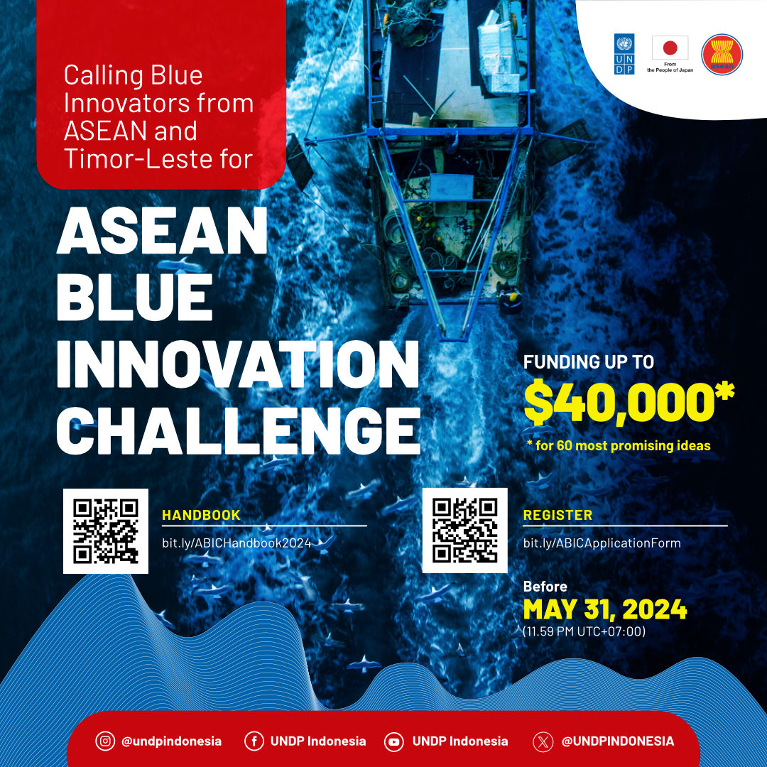 Fellow Innovators👋 Are you startups, MSMEs, NGOs & academia focusing on ASEAN & Timor-Leste? Join the ASEAN Blue Innovation Challenge & get a chance to win a total of US$ 40,000 for the 60 most promising ideas. Apply👉 bit.ly/ABICRegistrati… More info👉 undp.org/indonesia/blue…