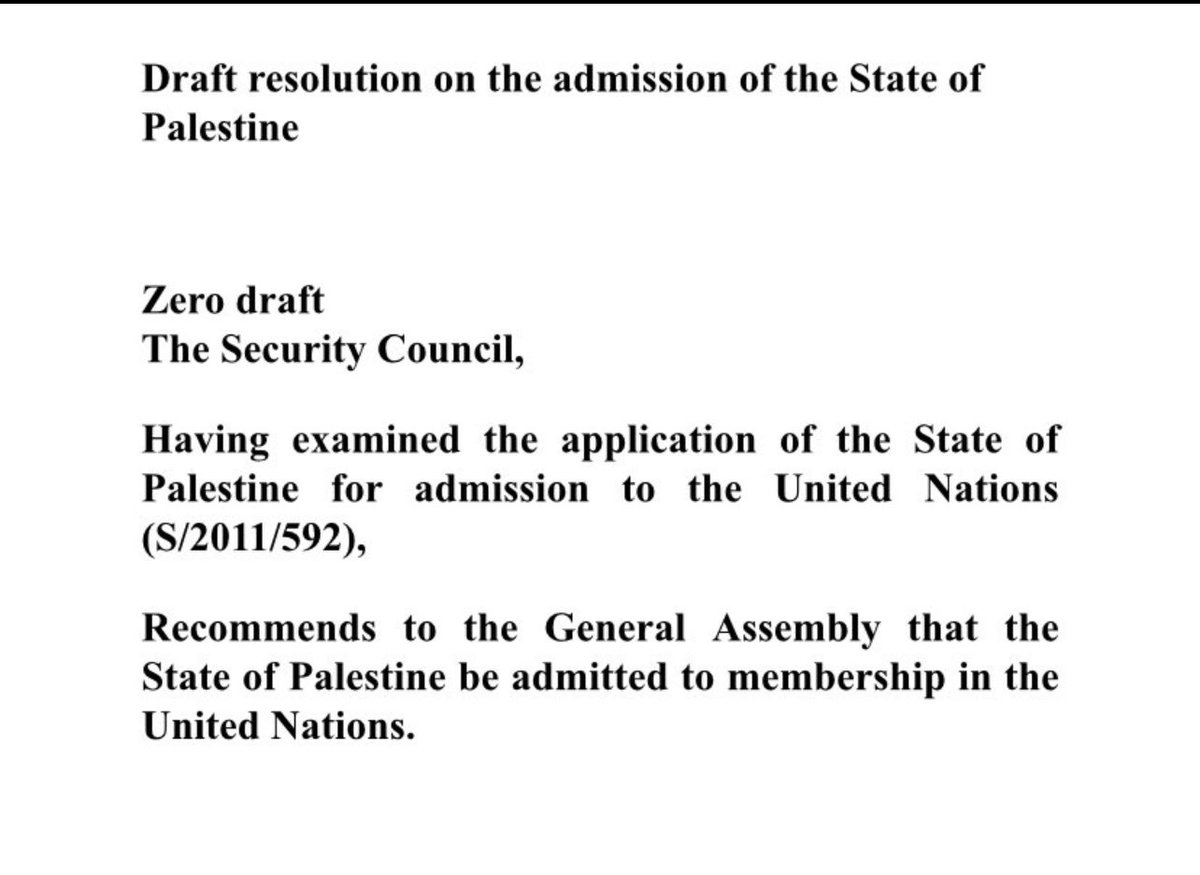 Vote tomorrow in the Security Council at 3pm EST on the admission of the State of Palestine as full member of the United Nations