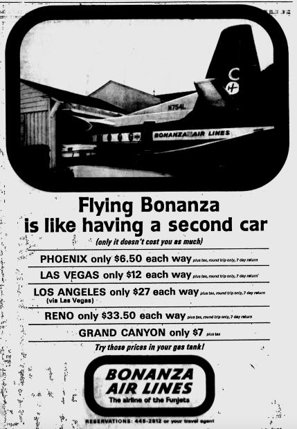PIC OF THE DAY!
1967 advertisement for Bonanza Airlines. Check out the fares!
#PrescottAZHistory #PrescottAZ