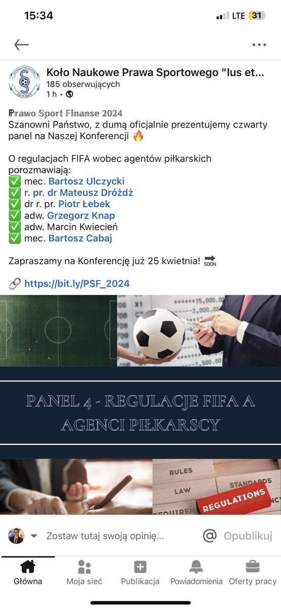 piotr_iwanczyk's tweet photo. 25 kwietnia na @UniWarszawski największa konferencja prawa sportowego w Polsce @Ius_et_Sport i @SPS_iusetsport - polecam panel o agentach #FIFA 

@BartUlcz @mateusz_drozdz @knap_g @marcin_kwiecien @Bar_Cab_ @LegiaWarszawa @MKSCracoviaSSA @pzpn_pl ⚽️ https://t.co/Buc4pjscZ6