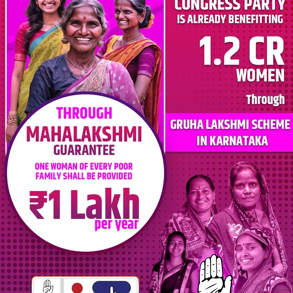 Congress is already benefiting 1.2 CR women through Gruha Lakshmi scheme in Karnataka. Congress NYAY PATRA proposes to benefit through Mahalakshmi Guarantee one woman of every poor family by providing ₹1 Lakh per year.
#HaathBadlegaHalaat