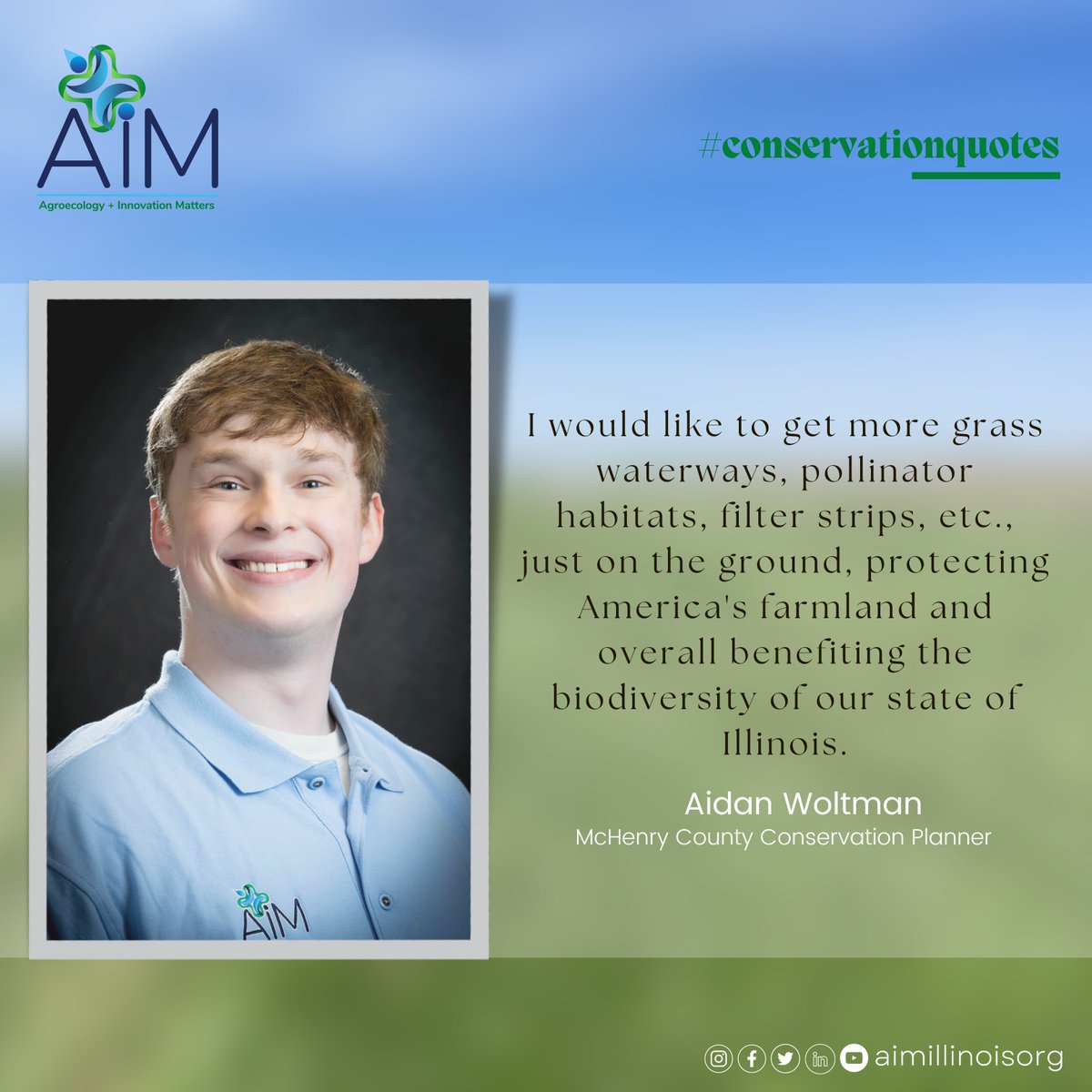 AIMillinoisorg's tweet photo. #WhyConservationWednesday
For Aidan, choosing conservation is an investment in the resilience of our land and communities for generations to come. @woltman13
#AIMillinois #conservation #agriculture #farmer #illinois #quote #conservationquote #WednesdayWisdom #quoteoftheday https://t.co/lEhu0T3YW4
