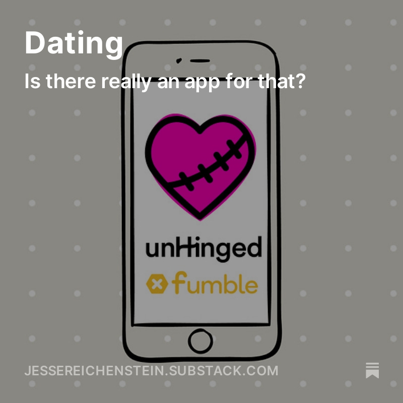 Dating Apps. 

How did we get here? What's going on? And where are we going? 

My thoughts on the current state, hurdles, and opportunities we should be thinking about when building in this space.  

jessereichenstein.substack.com/p/dating