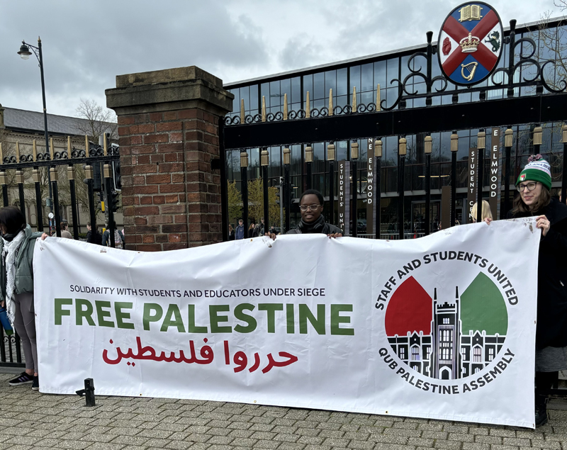 Students throughout the island of Ireland, including at Queen's University Belfast, take part in Day Of Action in solidarity with the people of Gaza – viewdigital.org/students-take-… - #TLC4P #CeasefireNOW -