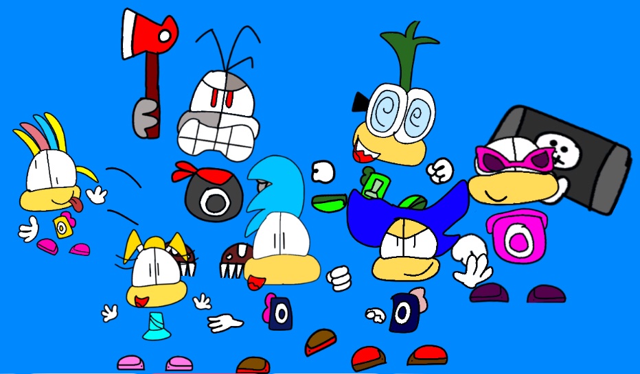 Some art of all of the Rayman kids (not from Laserhawk) from left to right

Hypeman, NotSister, Bigman, NotRayman, Crayman, Raytovan, and Rey